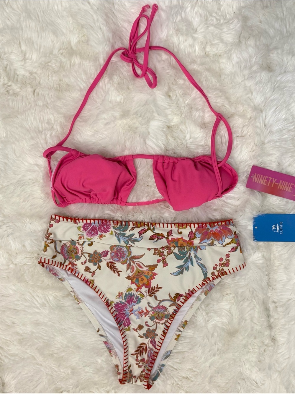 Cupshe NWT High Waist Floral Print Embroidered Bikini Set